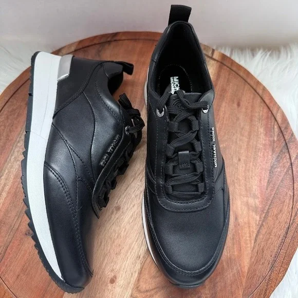 Michael Kors Allie Strider Size 8M Black Silver Sneakers Size 8 Leather Shoes - Picture 11 of 14